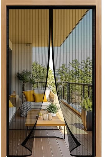 Luyanxy Moustiquaire Porte Fenetre 90x200cm, Rideau Moustiquaire Magnétique Noir, Différentes Tailles, Sans Perçage, Fermeture Automatique, Idéale pour Balcons, Caves, Chambres
