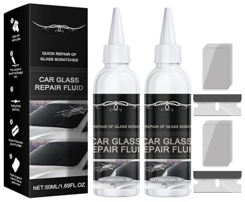 KOAHDE Liquido per la Riparazione Del Vetro,Kit Riparazione Parabrezza Auto,Colla per la Riparazione Fai Da Te per Auto,Liquido per Riparazione Vetri Auto,Kit Riparazione Crepe Vetro,2PC