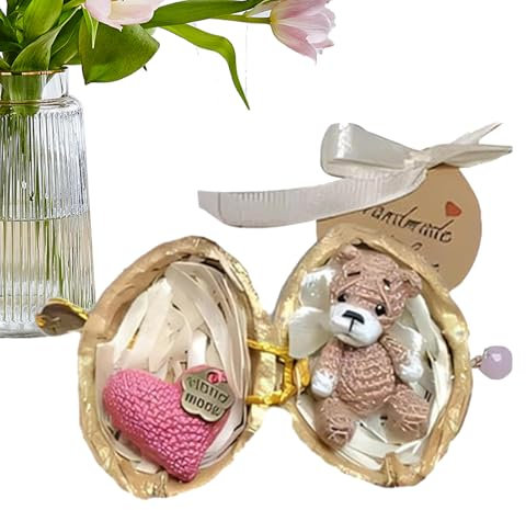 Poludatly Handgemachte Häkeln Tier in Nussschale, Mini gehäkelte Kaninchen und Bär mit gestricktem Liebesherz, niedliche Tier handgewebte Schmuck, Unterstützung