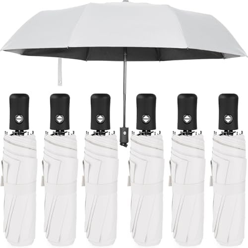 Jexine 6 Pcs Travel Umbrella Automatic Open Close Compact Umbrella Windproof Small Light Backpack Purse Car Portable Collapsible Umbrella for Rain, Men Women