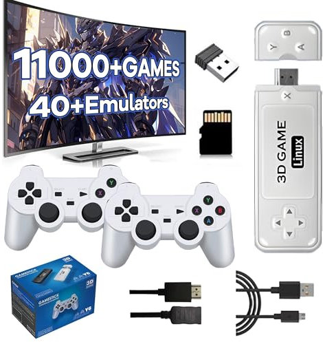 XIXIMENG Y6 Console de Jeux Rétro Game Stick,11000+ Jeux 40+ Emualtors,4K HD Output Console de Jeu vidéo Portable,Système Emuelec4.3,Console rétro avec contrôleur sans Fil 2.4G,Cadeau de Noël (64G)