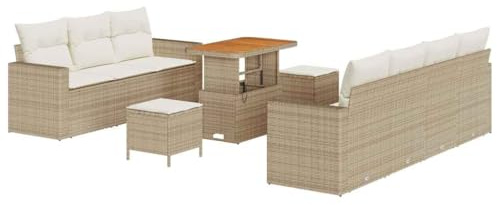 vidaXL Gartensofa-Set 10 STK. 7-Sitzanzahl Beige und Creme Poly-Rattan