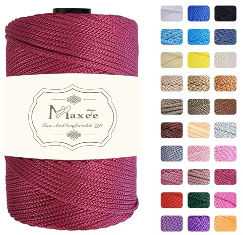Maxee Macrame Yarn 3 mm x200m,Premium Polyester garn 1 er Pack (je 230g/200m),100% Polypropylene für Handwerk, Heimdekoration, Teppiche, Handtaschen, Taschen, Hängetaschen, etc, mit insgesamt 31 Farbe