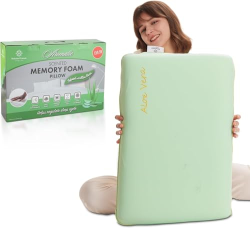 Premium Scented Memory Foam Pillow – Orthopaedic Support with Cooling Fabric, Breathable & Hypoallergenic – Anti Snore - Reduces Sleep Apnoea, stress & Anxiety (Aloe Vera)