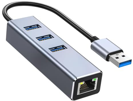 Adaptador USB a Ethernet 4 en 1 con Hub, Hub USB Ethernet y 1 Puerto RJ45 Gigabit 1000Mbps, Transmisión 5Gbps, Plug & Play, Compatible con MacBook, iMac, Surface, Chromebook, Windows, Linux y Tablets