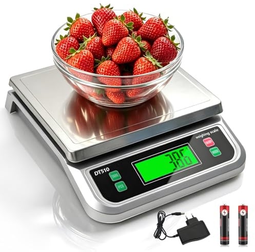 LICHUXIN Küchenwaage Digital,40KG mit 6 Maßeinheiten Tara Funktion Silber | Küchenwaage mit PCS zählen Küchen waage mit LCD Display Edelstahl Wiegefläche zum Backen und Kochen Silber