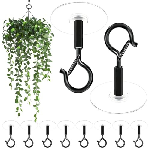 VGECEE 10 Pz Ganci Soffitto Adesivi Girevole 360° con Chiusura di Sicurezza | Senza Fori, Piante, Extra Forti, Resistenti Fino a 1,5 Kg