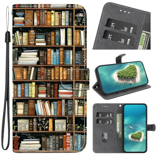 YKTO Handyhülle für Motorola Moto G30 Hülle PU Leder Klapphülle Magnet Stoßfeste Kartenfach Klappbar Schutzhülle Case Cover mit Muster Flip Handytasche - Bücherregal, Bücher, Wörterbuchmuster