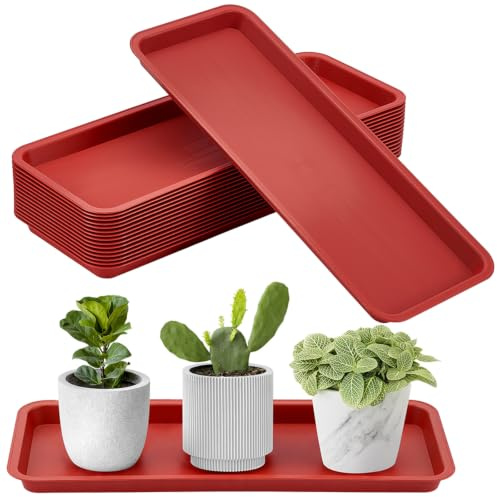 INTERWARM 16 Soucoupe Rectangulaire en Plastique,Soucoupe Pot Fleur | 41.7x16.4x2.3cm Plantes Grande Soucoupe pour Plantes D'Intérieur et D'Extérieur Rebords de Fenêtre et le Jardin. Rouge Indien