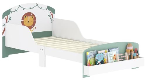 AIYAPLAY Kinderbett mit Stauraum-Gittern 3-8 Jahre 140x70cm Grün | Sternmotiv Kinderbettrahmen, Kinder-Schlafzimmermöbel, Matratze nicht enthalten