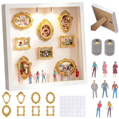 DIY Mini Museum Silhouette Box,Neu Kreatives Erinnerungsdisplay Kit,Minis Vintage Bilderrahmen Mit Golden Rahmen, Für Jahrestag, Hochzeit, Heimdekoration (Weiß)