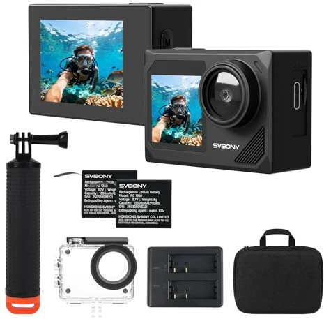 SVBONY SVGo2 4K Underwater Camera, Action Camera with EIS2.0, 30m Waterproof Housing, 2x1350mAh Batteries, 140° Wide Angle, 2.4GHz WiFi, Float Grip, Anti-Fog Sheet, Kit for Diving, Surfin