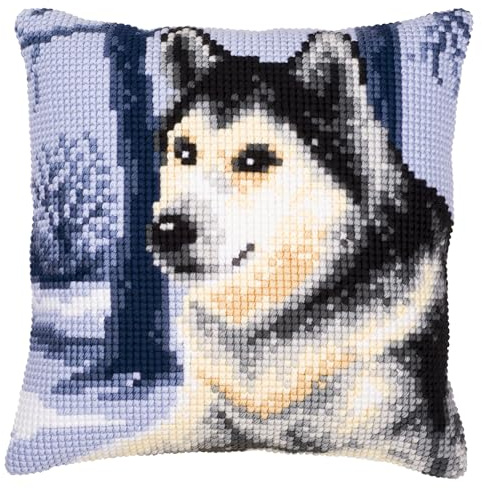 Vervaco 1200977 Wolf Cross Stitch Cushion, Multi-Colour