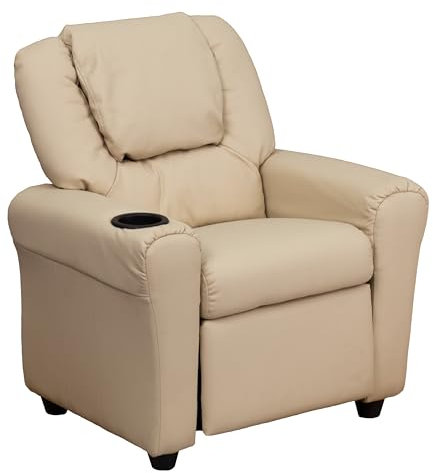 Flash Furniture Vana Lehnsessel für Kinder, modern, beiges Vinyl, mit Becherhalter und Kopfstütze