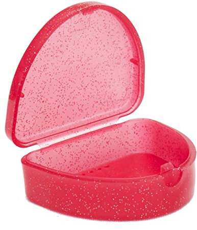Etui Fin pour Appareil Dentaire ~ Choix de Couleurs Pailletées pour appareils orthodontiques, gouttières de blanchiment, dentiers, etc… (Rouge Pailleté)