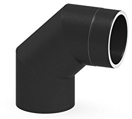 doppelwandiges Ofenrohr Winkelelement 90° ohne Tür, Ø 130mm Durchmesser; mit Steckverbindungen; schwarz lackiert