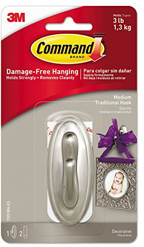 Command Medium Decorative Hooks-Brushed Nickel 1 Hook & 2 Strips