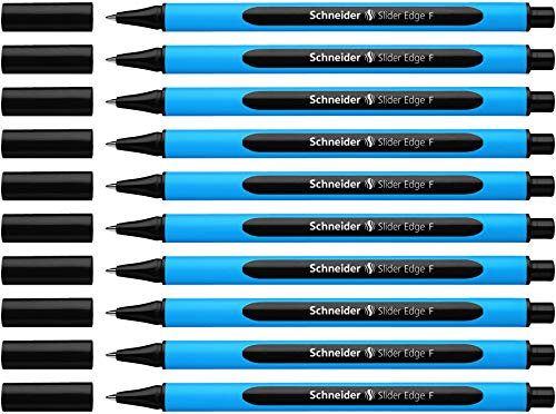 Schneider Slider Edge F Kugelschreiber (Dreikant-Stift mit Strichbreite F=Feinstrich, Kappenmodell) 10er Packung cyan-schwarz