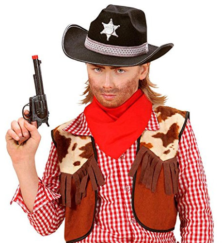 NET TOYS Cowboyhut Kinder Sheriff Hut Cowboy Sheriffhut Westernhut Gesetzeshüter Kinderhut Fasching in schwarz Kostüm Zubehör