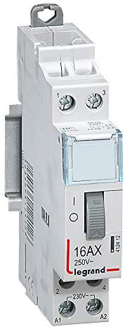 Legrand 412412 Télérupteur CX³ standard avec bornes à vis, 2P, 16A, 250V contact 2F, tension commande 230V, 1 module