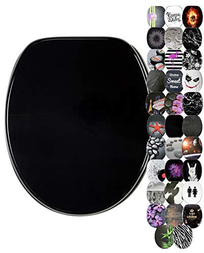 Sanilo Abattant WC, Grande sélection de lunettes de toilette noirs, Finition de haute qualité, Charnières robustes, Fixation facile (Noir)