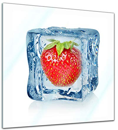 Bilderdepot24 Glasbild - Eiswürfel Erdbeere - 30x30cm - Deko Glas - Wandbild aus Glas - Bild auf Glas - moderne Bilderdepot24 Glasbilder - Glasfoto - Echtglas