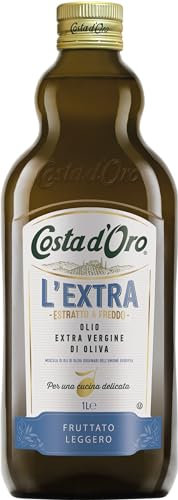 Costa d'Oro - L'Extra fruttato leggero 1L. Olio Extravergine di oliva estratto a freddo, gusto delicato e poco invadente. Bottiglia da 1 litro.