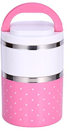 Insulation Thermal Lunch Box Stainless Steel Food Storage Container Portable Bento Box With Handle Cute Dot Pattern 1/2/3 Layers (Color : Pink, Size : 900ML)
