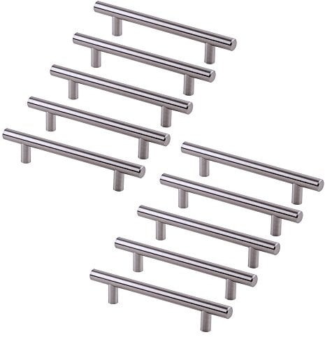 Emuca - Lote de 10 tiradores para mueble Ø12mm intereje 320mm en acero acabado níquel satinado,10 unidades