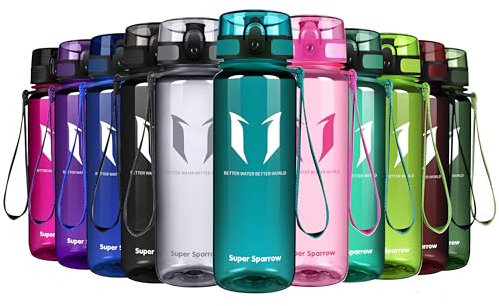 Super Sparrow Botella de Agua Deportiva - 500ml - Sin BPA (Transparente- Cristal Marino)