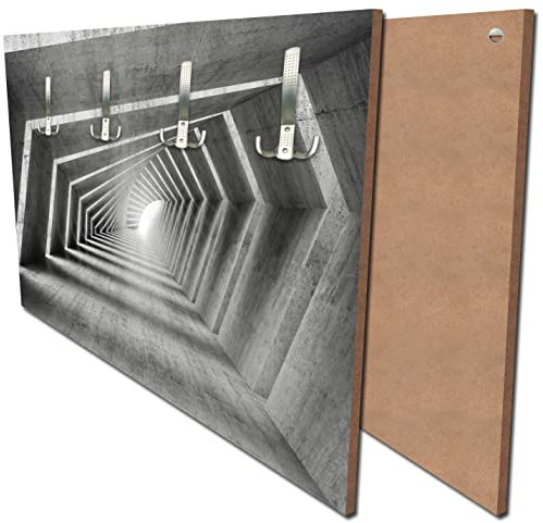 wandmotiv24 Garderobe beleuchteter Beton-Korridor Querformat - 69x40 (BxH) - Dekorfolie Wandgarderobe, inklusive Garderoben-Haken, Kleiderhaken, Set M0794