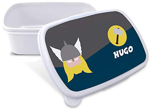 LolaPix Caja merienda niños. Regalos personalizados. Caja merienda con nombre. Apta para microondas y libre de BPA, filatos y metales pesados. Varios diseños. THOR