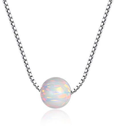 VIKI LYNN Damen Halskette aus 925 Sterling-Silber 7 mm Künstlicher Opal 45 cm lange Kette