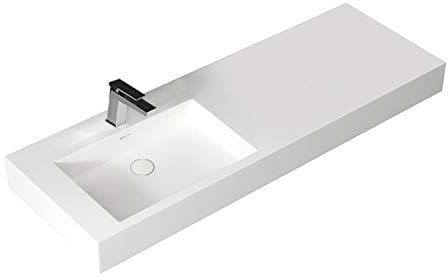Design Waschbecken Mineralguss Waschtisch zur Wandmontage Gussmarmor Eckig Waschplatz Wandhängend LP4514 140cm weiß matt links