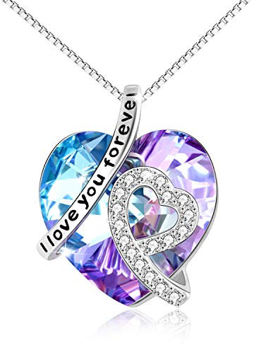 AOBOCO Kette Herz Damen Sterling Silber Ich Liebe Dich für immer Halskette, Hochzeitstag Geburtstagsgeschenk für Frauen Mama Freundin Sie (Lila)