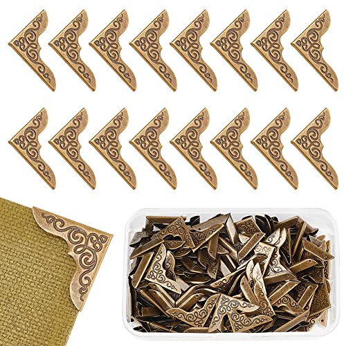 PH PandaHall Vintage Book Corner Protectors 150pcs Iron Decorative Triangle Guard Edge Cover Pad for Paperback Book Desk Jewelry Case Box Book Scrapbooking Albums Menus Notebooks, Antique Bronze