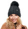 ELIMELI® Damen Winter Mütze warme Strickmütze Wintermütze mit Bommel Slouch Strick Beanie Damen für Winter Bommelmütze Hergestellt in EU Farbenauswahl 15568 (Dunkelgrau)