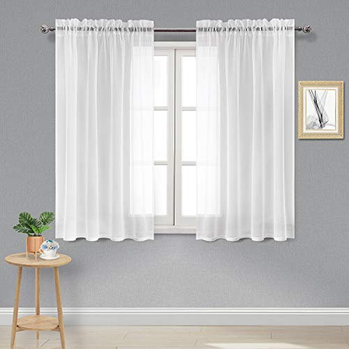 DWCN White Net Curtains for Windows 54 Drop, Rod Pocket Voile Curtain Bedroom Sheer Curtains Semi-Transparent Light Filtering Curtains for Bedroom Kitchen Living Room Nursery, W46xL54 Inch, 2 Panels