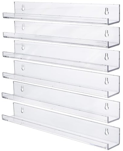 BELLE VOUS Acryl Regal Set Klar (6 STK) - Regal Wandhalterung aus Acryl - Deko Bilderleiste Wand Bücherregal für Wohnzimmer, Schlafzimmer, Badezimmer Organizer & Büro - Idealer Organizer & Fotoleiste