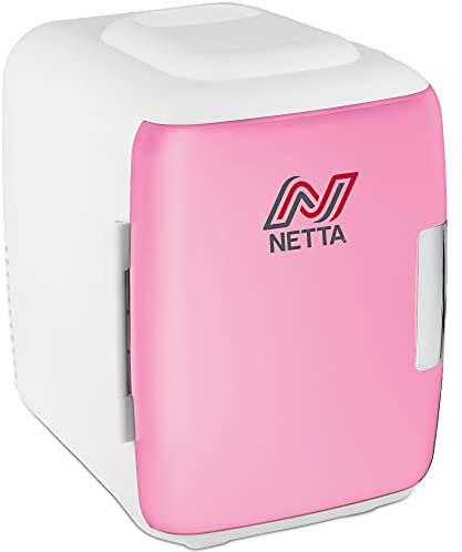 NETTA 5L Mini Fridge - Portable Small Fridge for Drinks, Snacks, Skincare - For Bedroom, Student Dormitory, Office With Cooling And Warming Function - AC/DC Portable – Pink