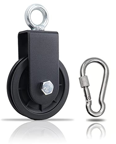 SERTT Gym Pulley System, Fitness Swivel Pulley Wheel with Hanging Strap Carabiner, Swivel Pulley Block for DIY Home LAT Pulldown and Lift Cable Machine