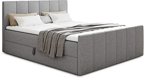 Boxspringbett Star Lux mit Fußteil, 2 Bettkästen und Matratzentopper - Doppelbett mit Topper, Bonell-Matratze, Polsterbett, Bett, Betten, Schlafzimmer (160 x 200 cm, Grau (Inari 91))