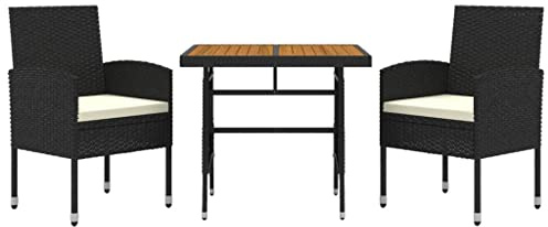 vidaXL Gartenmöbel Set 3-TLG. Gartengarnitur Sitzgarnitur Sitzgruppe Gartenset Gartentisch Gartenstuhl Tisch Stühle Poly Rattan Schwarz