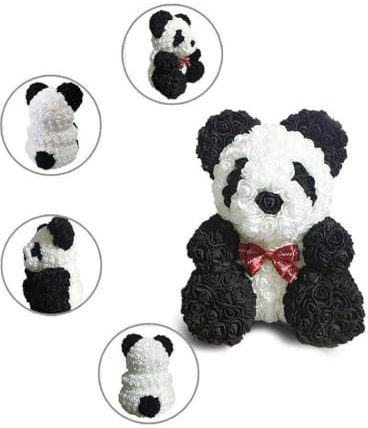 OISE ART STORE Trade Shop - Orsacchiotto Orsetto Panda di Rose con Fiori Rose da 25cm Colore Bianco E Nero