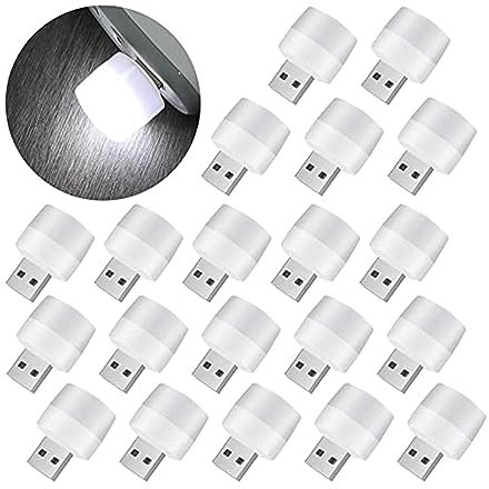 Pack of 20 Mini Portable USB Night Light, Mobile Small Round Plug-in LED Beads Lights USB Atmosphere Light for Bedroom, Bathroom, Corridor, Children's Room, Nursery, Kitchen, Car (White Light)