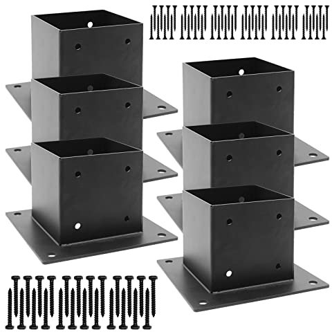 WHATWEARS 4 x 4 Fence Post Holder/Support Base(Inner Size 3.6 x 3.6), Heavy Duty Steel Post Anchor, Deck Post Base Brackets with Black Metal Coated, for Deck Railing Pergola Brackets Fence, 4 Pack