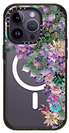 CASETiFY Impact iPhone 14 Pro Hülle [4X Falltest in Militärqualität, 2,5 m Fallschutz/kompatibel mit Magsafe] – My Succulent Garden von Monika Strigel – Glänzendes Schwarz