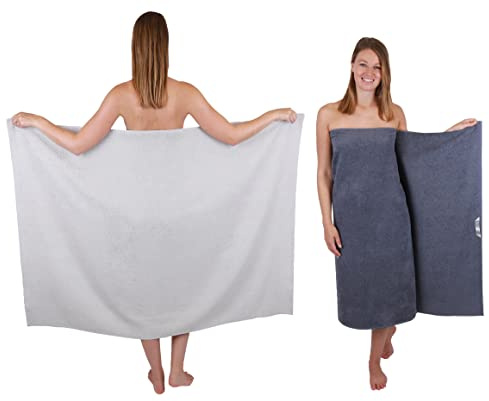 Betz 2 Stück Maxi Duschtücher XXL Badetuch Duschtuch Größe 100x150cm Berlin Farbe Silbergrau/dunkelgrau