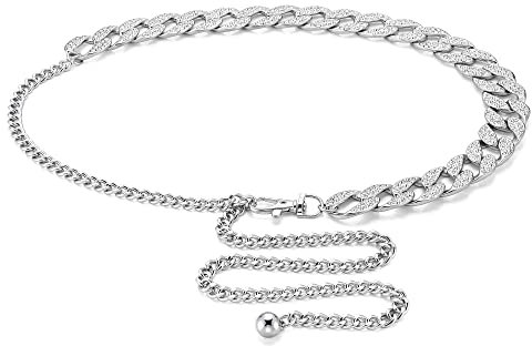 CHIC DIARY Metall Kettengürtel Mode Strass Taillengürtel Hüftgürtel Kleidgürtel Dekorativer Gürtel Taillenkette Gold/Silber