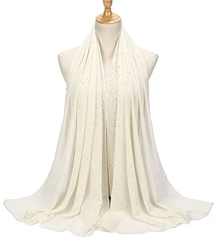 Hijab Kopftuch Damen Muslimisch - Chiffon Schal Turban Mit Glitzer, Moderne Islamische Kopftücher, Stretch-Turban für Frauen, Langer Wickelschal für Muslimische Frauen, Beige